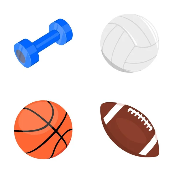 Manubrio blu, pallone da calcio bianco, pallacanestro, rugby. Sport set di icone di raccolta in stile cartone animato vettore simbolo stock illustrazione web . — Vettoriale Stock