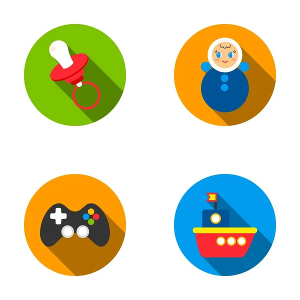 Nipple, doll tumbler, joystick, ship.Toys set collection icons in flat style vector symbol stock illustration web. — Stock Vector