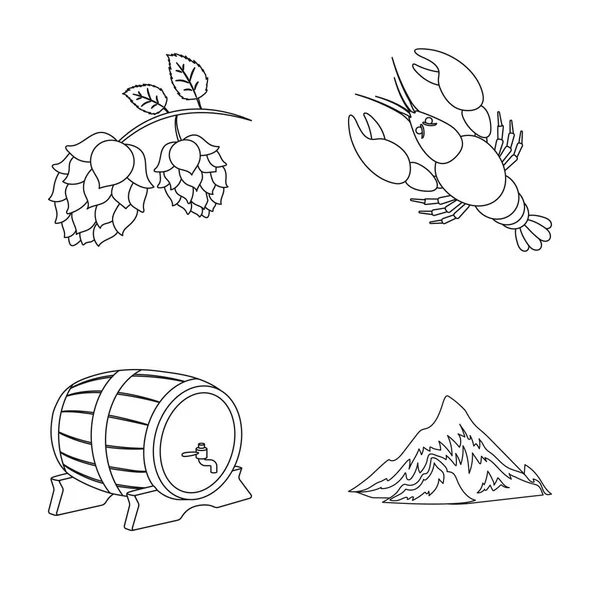 Alpes, um barril de cerveja, lagosta, lúpulo. Ícones de coleção Oktoberfestset em estilo monocromático símbolo vetorial ilustração web . — Vetor de Stock