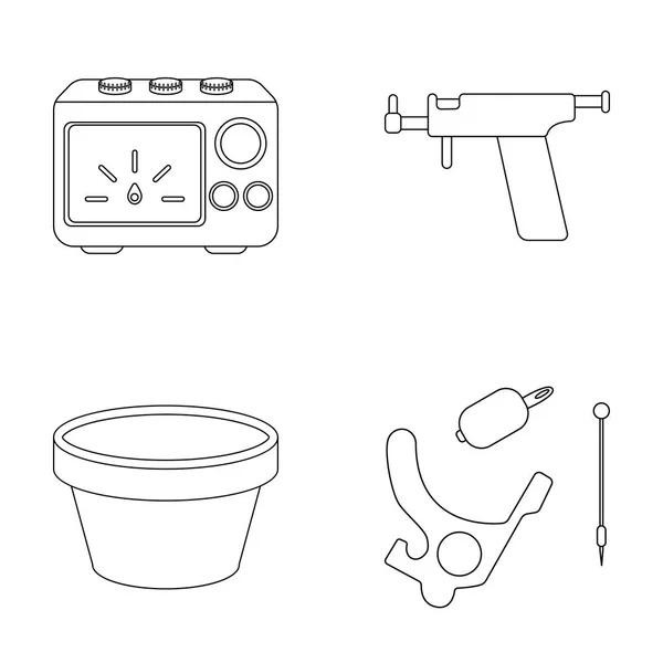 Atrament, piercing, maszyn i innych urządzeń. Tatuaż zestaw kolekcji ikon w www ilustracji symbol wektor zarys styl. — Wektor stockowy