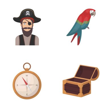 Korsan, haydut, şapka, bandaj. Korsanlar toplama simgeler karikatür tarzı vektör simge stok çizim web içinde ayarla..