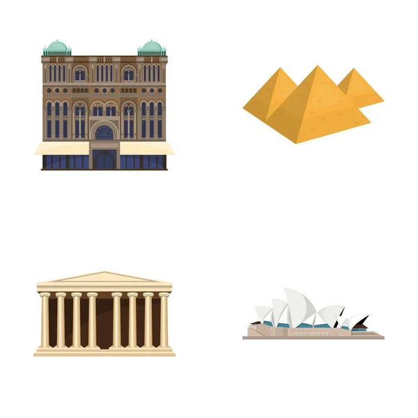 Construção, interessante, lugar, palácio. Países país conjunto coleção ícones em desenho animado estilo vetor símbolo estoque ilustração web . — Vetor de Stock