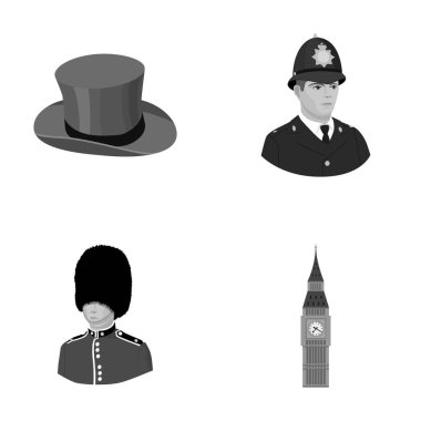 İngiltere, beyefendi, şapka, memur bey. İngiltere'de ülke toplama simgeler tek renkli stil vektör simge stok çizim web içinde ayarla..