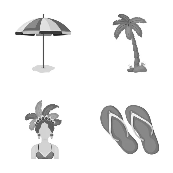 Brasilien, landet, paraply, strand. Brasilien land som samling ikoner i svartvit stil vektor symbol stock illustration web. — Stock vektor