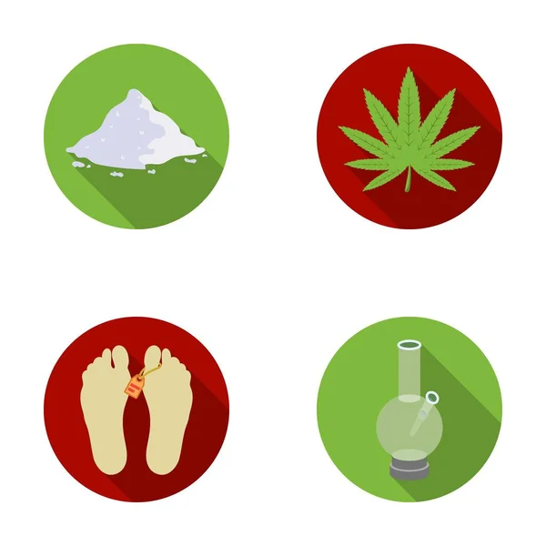 Hemp, cocaine, bong, corpse in the morgue. Drugs set collection icons in flat style vector symbol stock illustration web. — Stock Vector