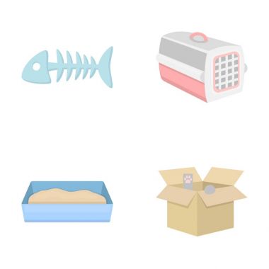 Balık kemik, hayvan, kedi tuvalet için kapsayıcı, bir kutu içinde kedi. Kedi toplama simgeler karikatür tarzı vektör simge stok çizim web içinde ayarla..