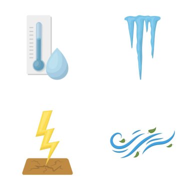 Nem, buz sarkıtları, thunderbolt, rüzgarlı hava. Hava toplama simgeler karikatür tarzı vektör simge stok çizim web içinde ayarla..