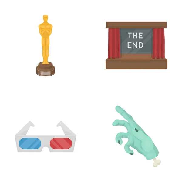 Оскар, киноэкран, 3D очки. Иконки коллекций фильмов и фильмов в паутине векторных символов мультипликационного стиля . — стоковый вектор
