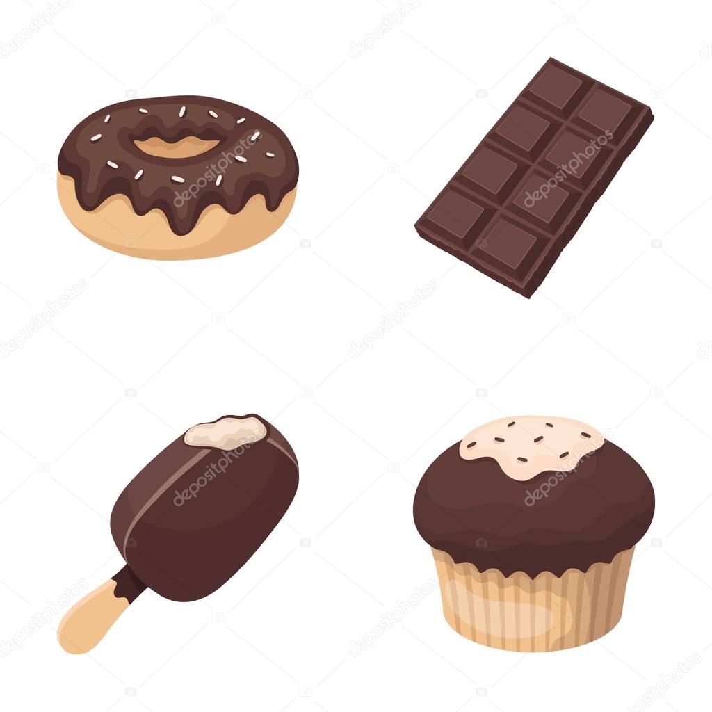 Donut with chocolate, zskimo, shokolpada tile, biscuit.Chocolate desserts set collection icons in cartoon style vector symbol stock illustration .