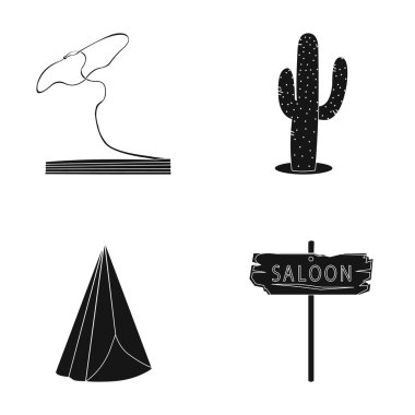 Kement, kaktüs, Kızılderili çadırı, salon dizin. Vahşi Batı toplama simgeler siyah stil vektör simge stok çizim web içinde ayarla..