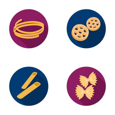 Different types of pasta. Types of pasta set collection icons in flat style vector symbol stock illustration web.