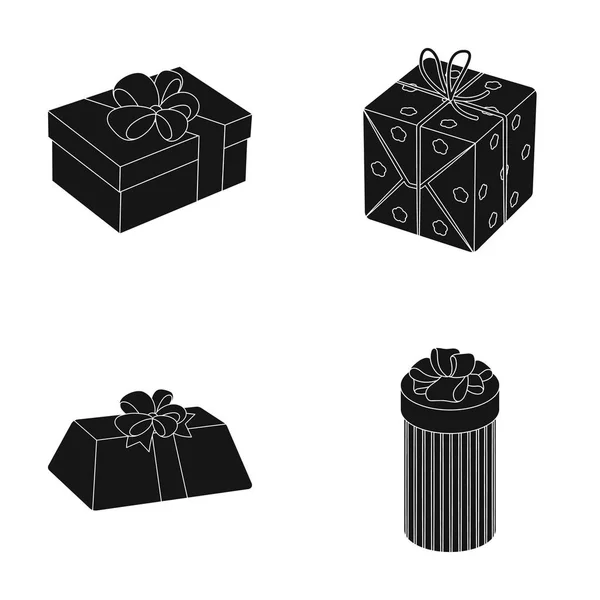 Подарункова коробка з бантом, подарункова сумка. Подарунки та сертифікати встановлюють колекційні піктограми в чорному стилі Векторний символ стокової ілюстрації веб . — стоковий вектор