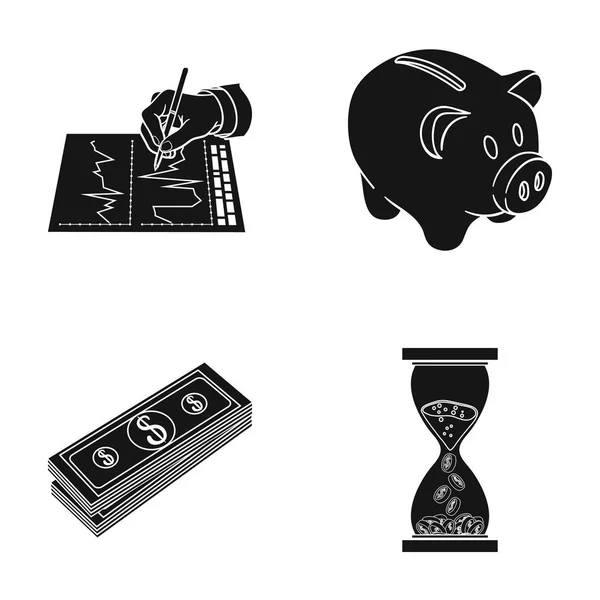 Banka, obchodní plán, bankovek, čas peníze. Peníze a Finance nastavení kolekce ikon v černém stylu vektor symbol skladem ilustrace web. — Stockový vektor