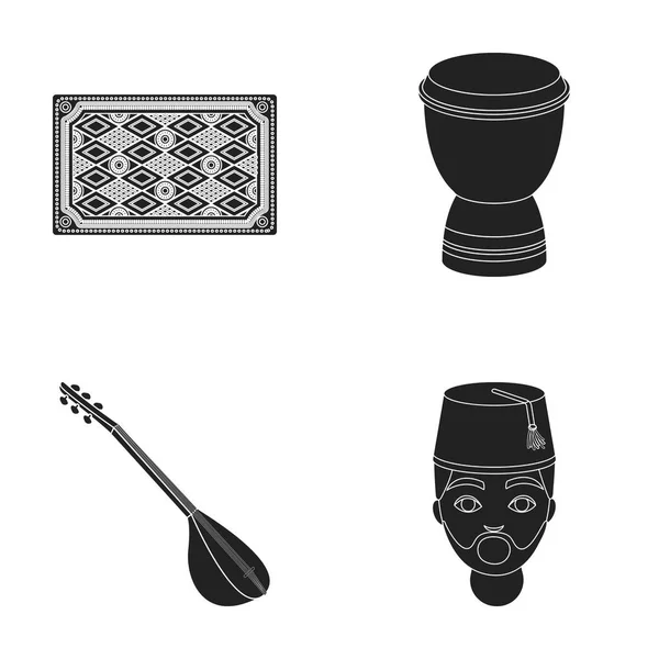 Turks tapijt, saz, trommel, Turkse mannen. Turkije ingesteld collectie iconen in zwarte stijl vector symbool stock illustratie web. — Stockvector