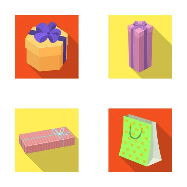 Geschenkbox mit Schleife, Geschenkbeutel. Geschenke und Zertifikate Set Sammlung Symbole im flachen Stil Vektor Symbol Stock Illustration Web. — Stockvektor