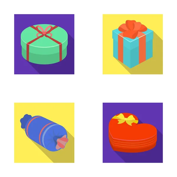 De doos van de gift met strik, geschenk tas. Giften en certificaten instellen collectie iconen in vlakke stijl vector symbool stock illustratie web. — Stockvector
