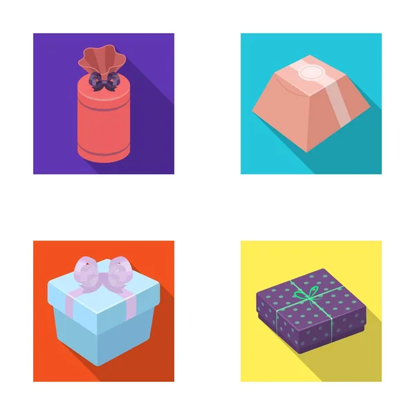 De doos van de gift met strik, geschenk tas. Giften en certificaten instellen collectie iconen in vlakke stijl vector symbool stock illustratie web. — Stockvector