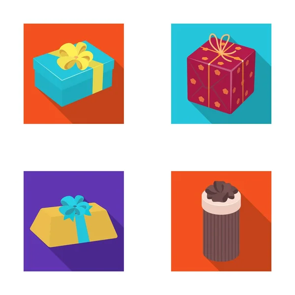 Geschenkbox mit Schleife, Geschenkbeutel. Geschenke und Zertifikate Set Sammlung Symbole im flachen Stil Vektor Symbol Stock Illustration Web. — Stockvektor