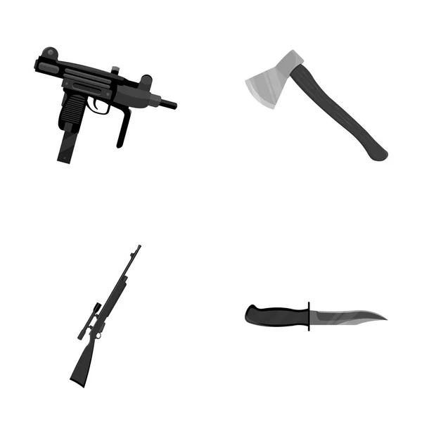 AX, automatikus, mesterlövész puska, harci kést. Fegyverek készlet gyűjtemény ikonok-ban fekete-fehér stílus vektor szimbólum stock illusztráció web. — Stock Vector