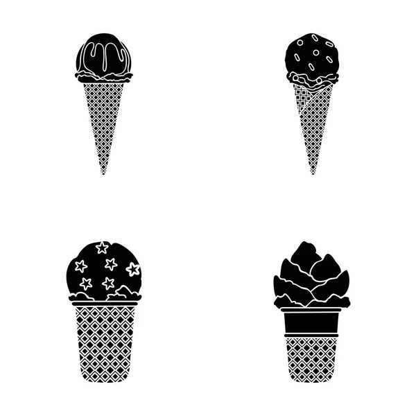 Sorvete em um pau, em um cone de waffle e outras espécies. Conjunto de sorvete ícones de coleção em estilo preto símbolo vetorial ilustração web . —  Vetores de Stock