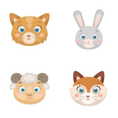 Kedi, tavşan, tilki, koyun. Hayvanlar namlu toplama simgeler karikatür tarzı vektör simge stok çizim web içinde ayarla..