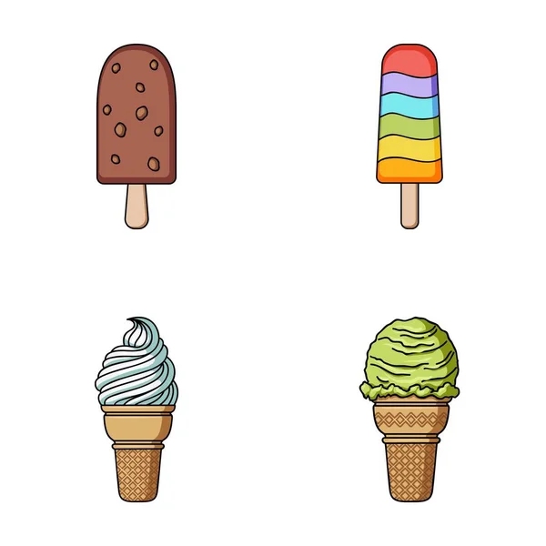 Fagylalt a bottal, egy waffle kúp és más fajok. Ice cream településen rajzfilm stílusú vektor szimbólum stock illusztráció web ikonok gyűjtemény. — Stock Vector