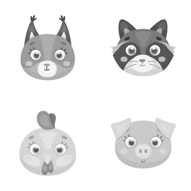 Protein, rakun, tavuk, domuz. Hayvan s namlu toplama simgeler tek renkli stil vektör simge stok çizim web içinde ayarla..