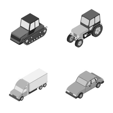 Traktör, caterpillar traktör, kamyon, araba. Taşıma tek renkli stil vektör simge stok çizim web simgeler kümesi.