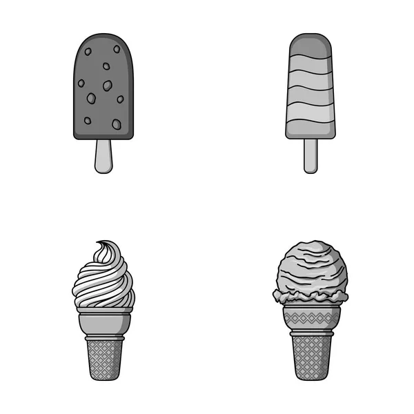 Crème glacée sur un bâton, dans un cône de gaufre et d'autres espèces. Icônes de collection de crème glacée ensemble dans le style monochrome vectoriel symbole illustration web . — Image vectorielle