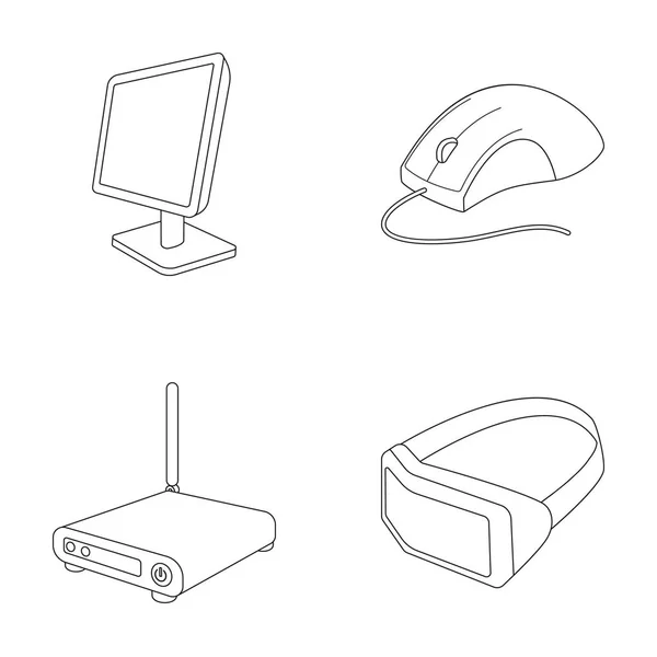 Moniteur, souris et autres équipements. Ordinateur personnel set collection icônes dans le style contour vectoriel symbole illustration web . — Image vectorielle