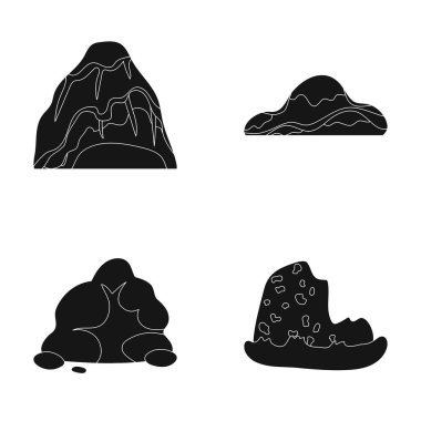 Kayalar, yuvarlak bir dağ kayalar denizin içinde. Farklı dağlar toplama simgeler siyah stil vektör simge stok çizim web içinde ayarla..