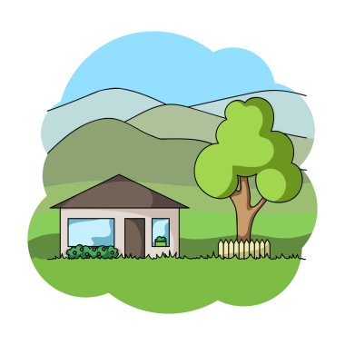 Tatil evi. Emlakçı tek kutsal kişilerin resmi içinde karikatür tarzı vektör simge stok çizim web.