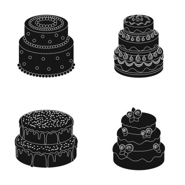 Tatlım, tatlı, krema, şeker pekmezi. Kek ülke toplama simgeler siyah stil vektör simge stok çizim web içinde ayarla..