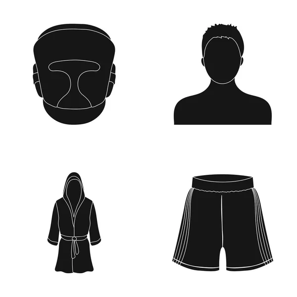 Boxeo, deporte, máscara, casco. Iconos de colección conjunto de boxeo en negro estilo vector símbolo stock ilustración web . — Archivo Imágenes Vectoriales
