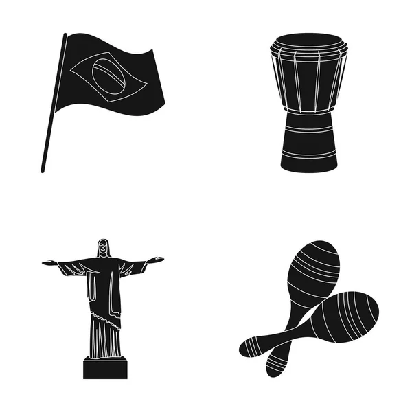 Brasile, nazione, bandiera, tamburo. Brasile paese set raccolta icone in nero stile vettore simbolo stock illustrazione web . — Vettoriale Stock