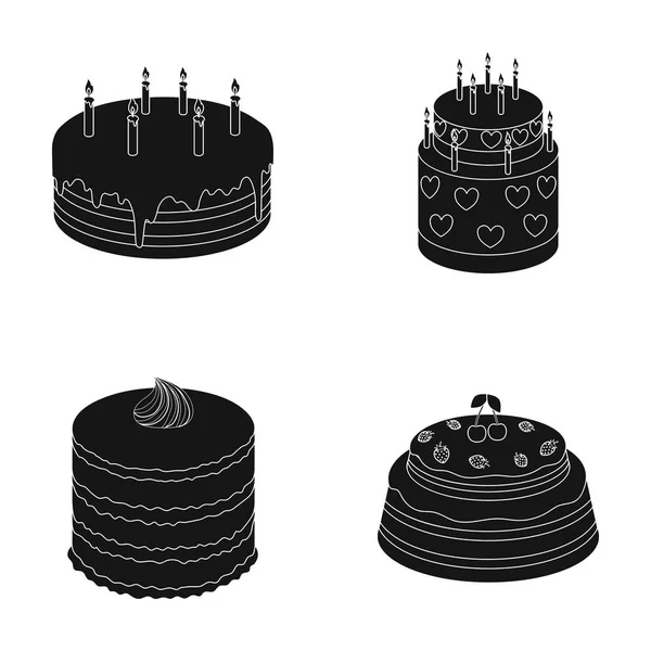 Солодкість, десерт, вершки, макарони. Торти набір значків колекції в чорному стилі Векторний символ стокової ілюстрації Інтернет . — стоковий вектор