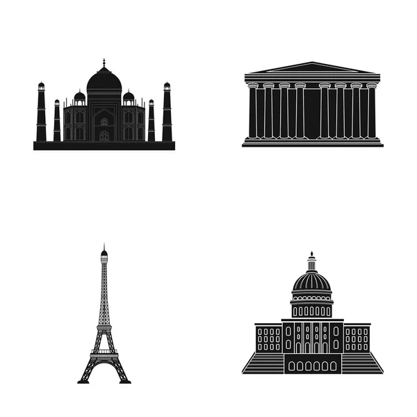 Bâtiment, intéressant, lieu, tour. Pays pays ensemble collection icônes en noir style vectoriel symbole illustration web . — Image vectorielle