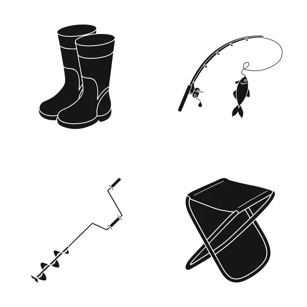 Pesca, peces, captura, caña de pescar. Iconos de colección conjunto de pesca en negro estilo vector símbolo stock ilustración web . — Vector de stock