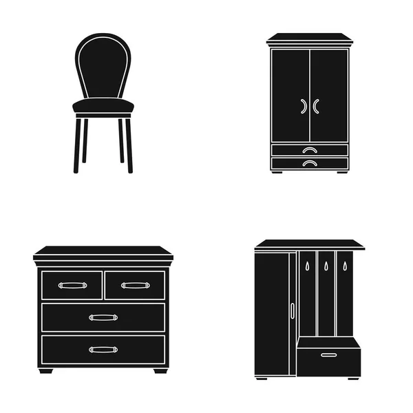 Poltrona, armadio, comodino, tavolo. Mobili e home interiorset collezione icone in stile nero vettore simbolo stock illustrazione web . — Vettoriale Stock