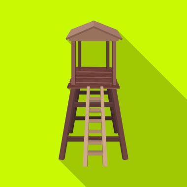 Gözetleme kulesi avcılar için. Afrika safari tek kutsal kişilerin resmi içinde düz stil vektör simge stok çizim web.