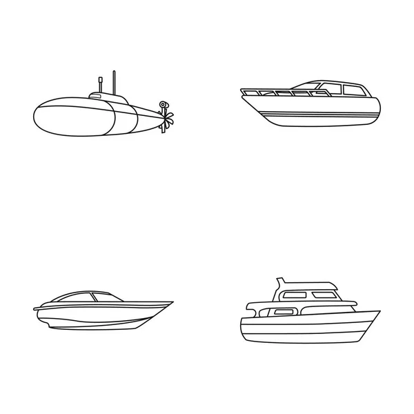 Un submarino militar, una lancha rápida, una embarcación de recreo y un barco espíritu.Los buques y el transporte acuático establecen iconos de colección en el estilo monocromo vector símbolo stock illustration web . — Vector de stock