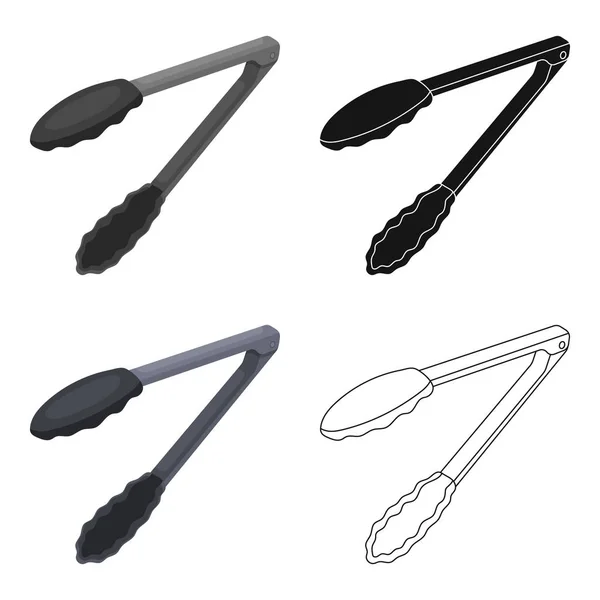 Tongs.BBQ carne ícone único em desenho animado estilo vetor símbolo estoque ilustração web . —  Vetores de Stock