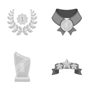 Kazanan için rekabet, Kristal Ödülü, yıldız ile bir şerit, bir madalya kırmızı şerit üzerinde ilk etapta. Kupalar ve ödüller tek renkli stil vektör simge stok simgeler ayarla