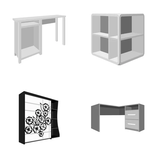 Tocador, estantes de esquina, escritorio de la computadora, armario con vidrio. Dormitorio muebles conjunto colección iconos en estilo monocromo vector símbolo stock ilustración web . — Vector de stock