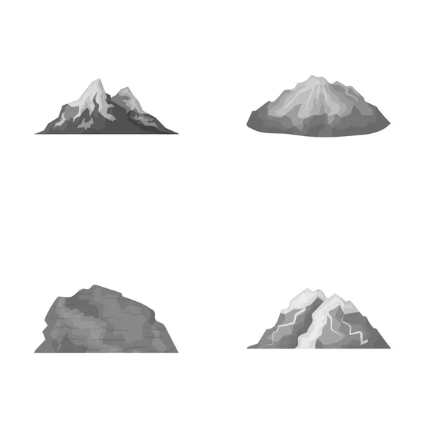 Montañas en el desierto, un pico nevado, una isla con un glaciar, una montaña nevada. Diferentes montañas set colección iconos en el estilo monocromo vector símbolo stock ilustración web . — Archivo Imágenes Vectoriales