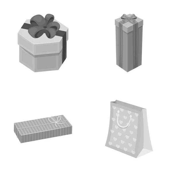 Caja de regalo con arco, bolsa de regalo.Regalos y certificados conjunto de iconos de colección en estilo monocromo vector símbolo stock ilustración web . — Vector de stock