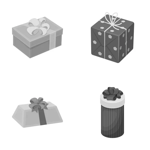 Caja de regalo con arco, bolsa de regalo.Regalos y certificados conjunto de iconos de colección en estilo monocromo vector símbolo stock ilustración web . — Vector de stock