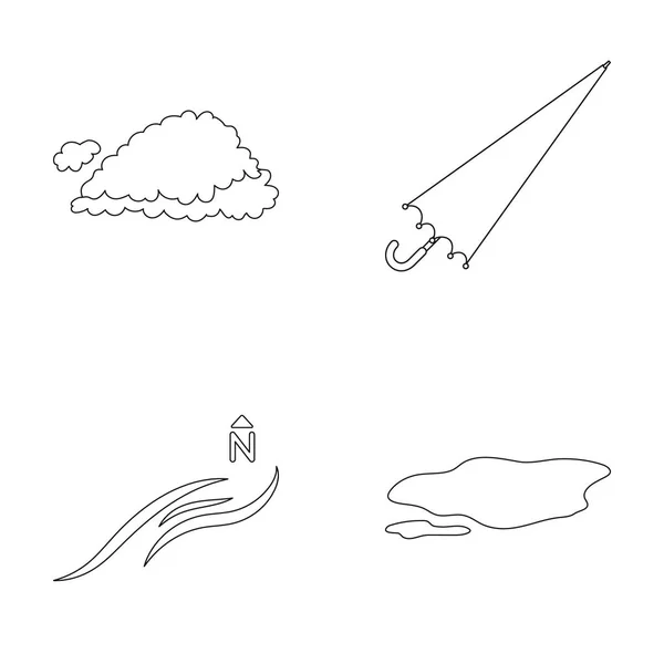 Wolke, Regenschirm, Nordwind, eine Pfütze auf dem Boden. the weather set collection icons in outline style vektor symbol stock illustration web. — Stockvektor