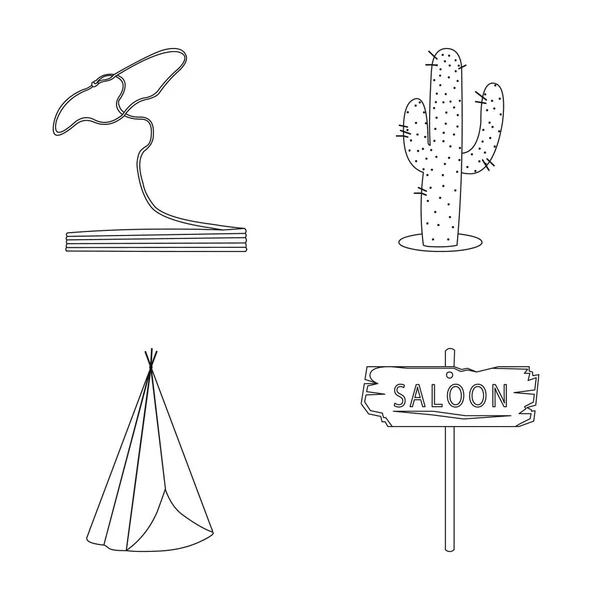 Lasso, cacto, wigwam, índice de saloon. Wild West definir ícones de coleção em estilo esboço símbolo vetorial web ilustração estoque . — Vetor de Stock