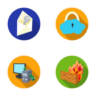 Sistem, internet, bağlantı, kod. Bilgisayar korsanları ve düz stil vektör simge stok çizim web Hack küme koleksiyon simgeler.